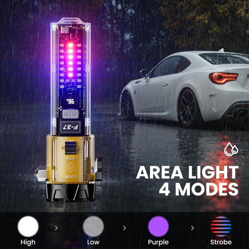 TikTokShopBlackFriday 10-in-1 Multi-Function Rechargeable Flashlight - High Lumen LED Long Throw Beam, Emergency Hammer with Window Breaker for Car, Home, Outdoor Survival and Personal Safety - Portable Emergency Rescue Light