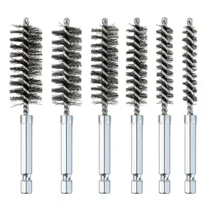 Stainless Steel Bore Brush Set with 1/4" Hex Shank Twisted Wire Bristles, Different Sizes (8, 10, 12, 15, 17, 19mm) for Rust and Tube Cleaning