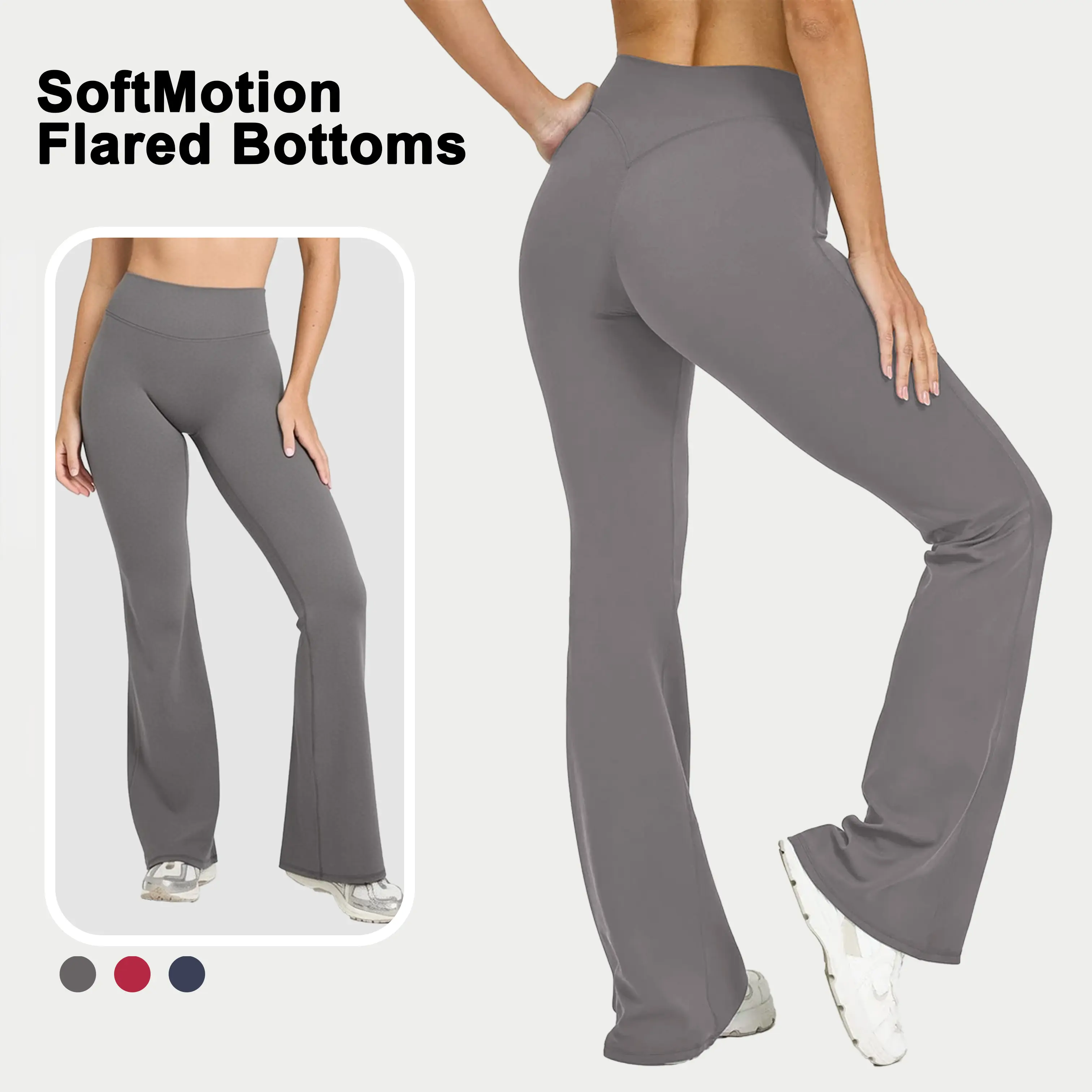 DEEFY SoftMotion Flared Bottoms Women High Waisted Flare Leggings Tummy Control Butt Lifting Yoga Pants Bootcut Workout Activewear Seamless Stretch Fitness Pants