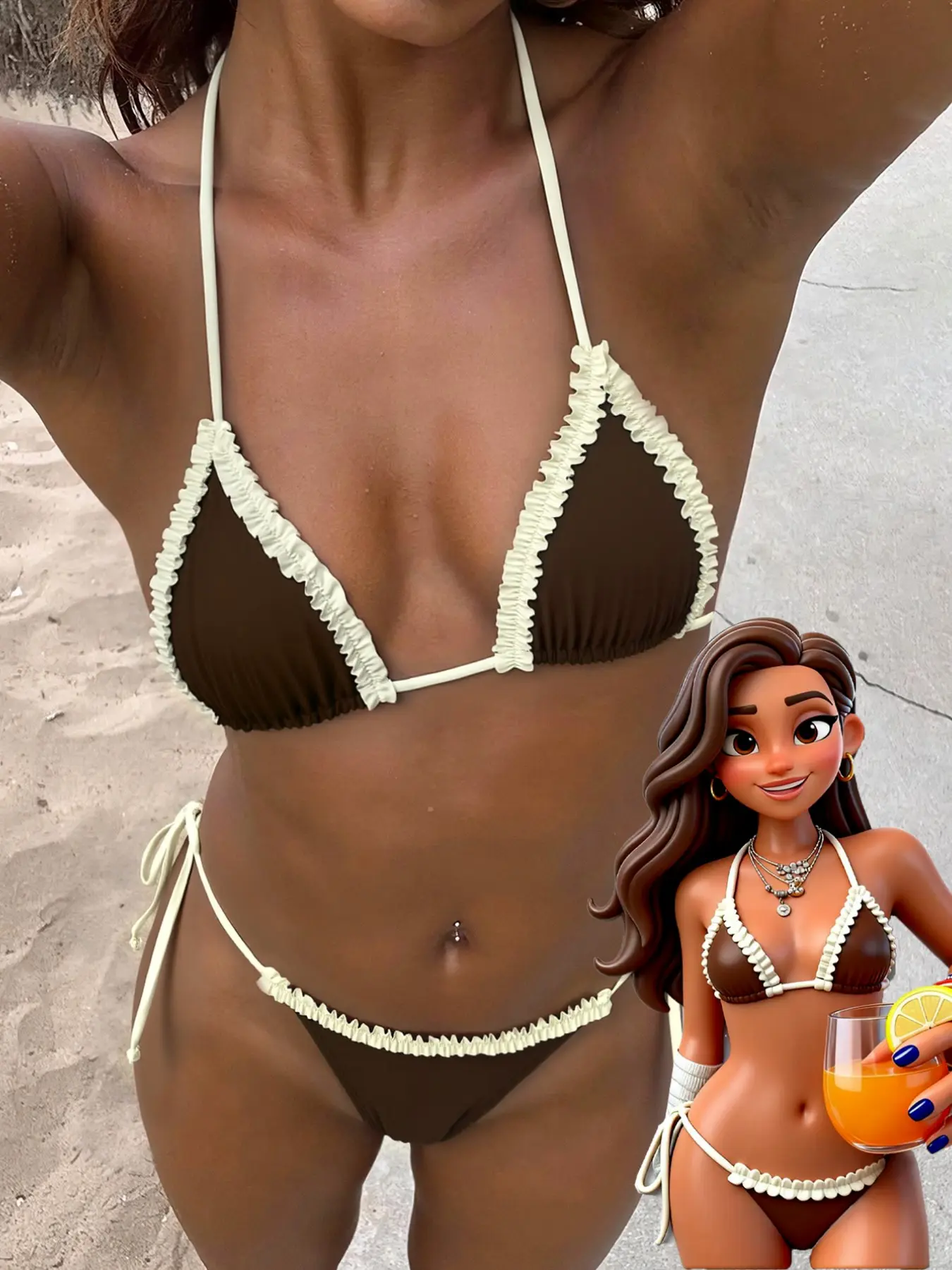 Women's swimsuit, Fashion Beachwear Swimwear, solid color bikini, Bikini Top, high-waisted tie-side briefs, triangle style, beach ouy, Valentine's Day music party vacation wear, Solid Ruched Bikini, Summer Swimsuit Set