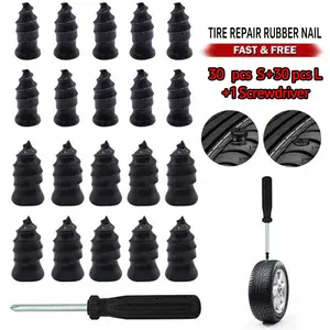 60 Pcs 2-Size Tire Repair Screws Plug Kit with 1 Screwdriver, Self-service Tire Repair Vacuum Rubber Nails for Car/Motorcycle/Truck/Tractor, Fast Puncture Repair Supplies