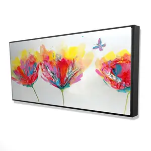 360 Stand Framed Wall Art Print - 24x48 in. Artistic Vibrant Nature-Inspired Floral Photo with Colorful Flowers, Butterfly - Wall Decor, Ideal Home Gift, Decoration, Artwork