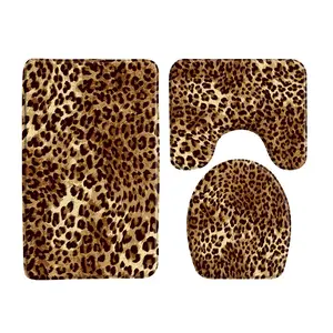 Leopard Pattern Bath Mat Set Black White Stripes Zebra Pattern Bathroom Decoration Bath Rug Fashion Home Carpet Toilet Lid Cover Flannel Shower