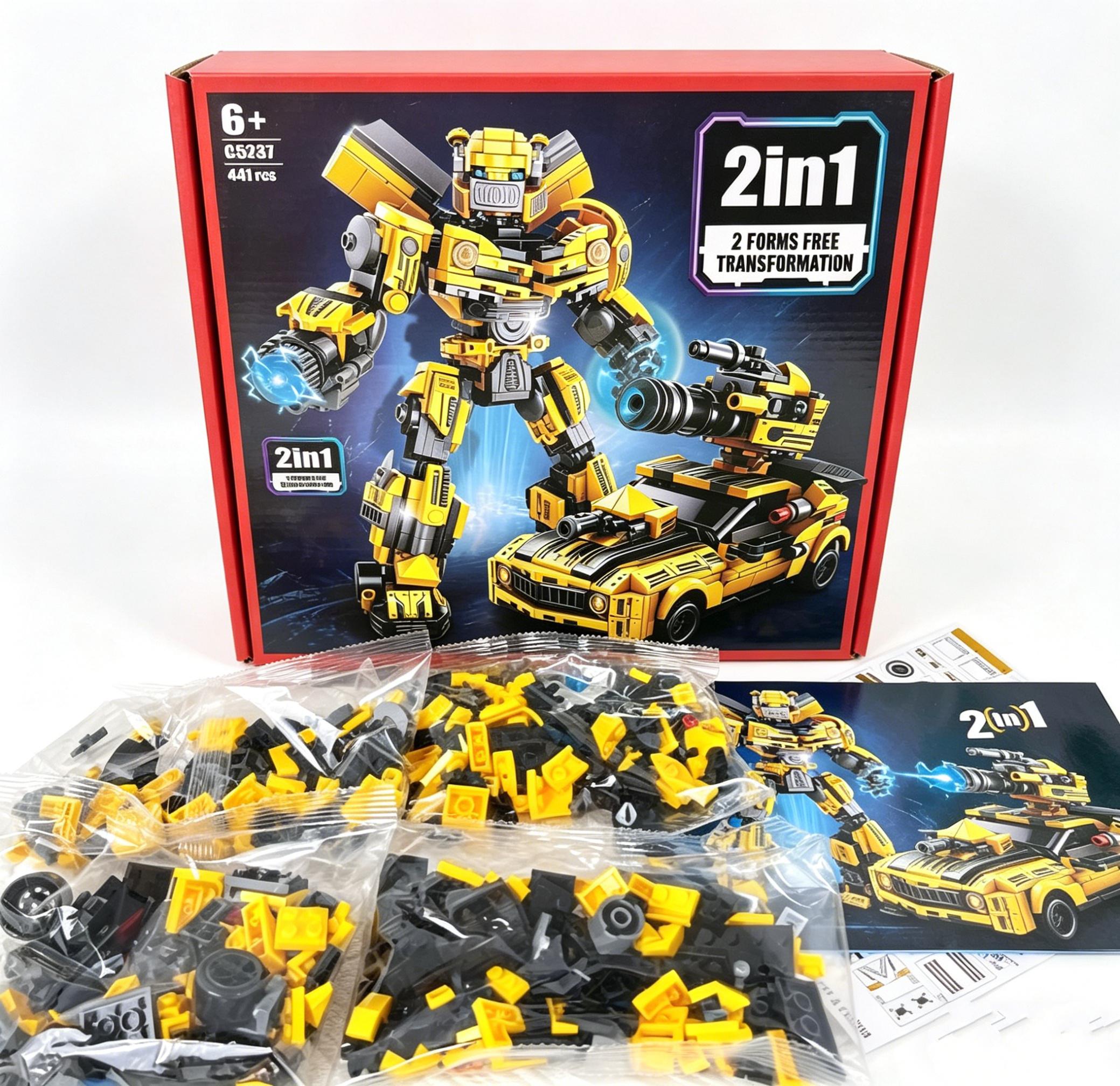 2 in 1 Transforming Robot Building Blocks, Car to Robot Display Model Kit, Creative Desk Decor Collectible for Home