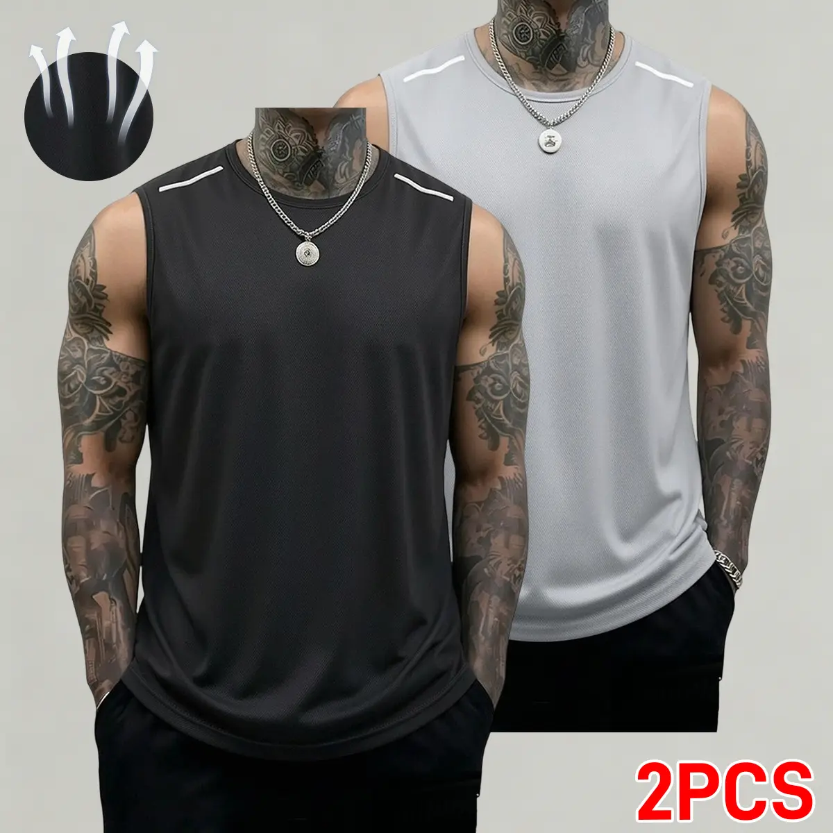 2-pack men’s athletic tank tops, breathable fitness sleeveless muscle shirt, sleeveless basketball training tank top, breathable comfortable sports top, plus-size solid base layer shirt, quick-dry top, crew neck, regular fit