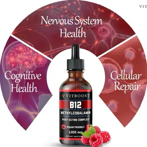 VITBOOST Vitamin B12 Liquid Supplement Extra Strength Raspberry Flavored| Maximize Absorption & Energy |Gluten Free Organic Healthcare