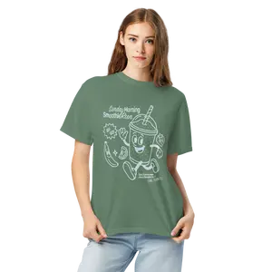 Sunday Morning Smoothie Run Tee - Vintage Green Oversized Unisex Fit Graphic T-Shirt for Women & Men by Green Brothers