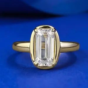 S925 Sterling Silver Grandma Cut Golden Cube Sugar Ring 5*10mm 6A Cubic Zirconia Ring Daily Wear fashion jewelry accessory woman girl promise ring-298