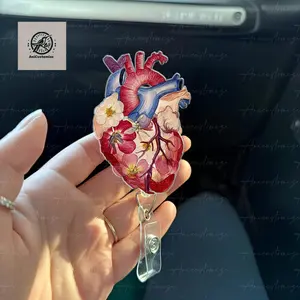 Floral Anatomical Heart Acrylic Badge Reel, Heart Doctor Gift, Heart Surgeon Gift, Cardiologist Gift Idea, Medical Gift, Cardiac Nurse Gift