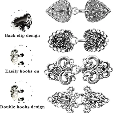 Female Metal Retro Ornamental Reusable Sweater Clips - 4PCS 4 Different Styles, Electroplating Technology, Casual & Business Occasions Clothing Cinch, Dress Tightener, Shawl & Shirt Accessory