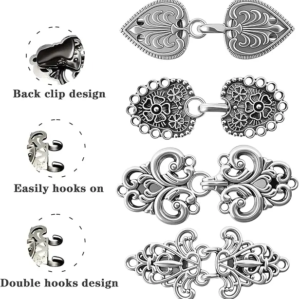 Female Metal Retro Ornamental Reusable Sweater Clips - 4PCS 4 Different Styles, Electroplating Technology, Casual & Business Occasions Clothing Cinch, Dress Tightener, Shawl & Shirt Accessory