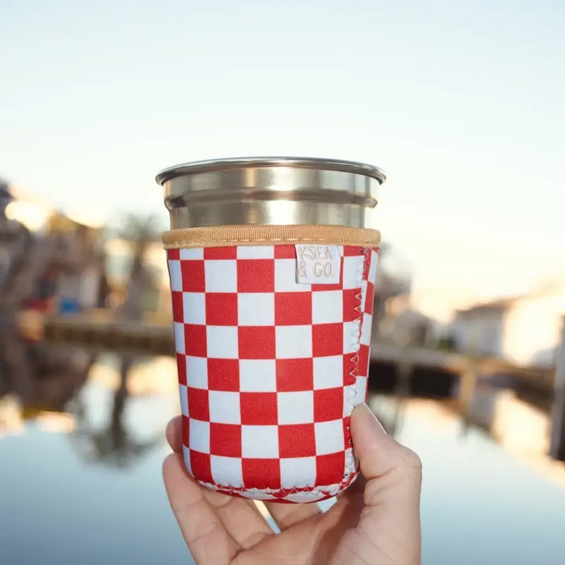 Red Checker Drink Sleeve Neoprene Coffee Mug Tumbler Year-Round Use Durable Insulated Cold Drinkware Stylish Patterns