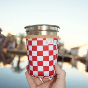 Red Checker Drink Sleeve Neoprene Coffee Mug Tumbler Year-Round Use Durable Insulated Cold Drinkware Stylish Patterns