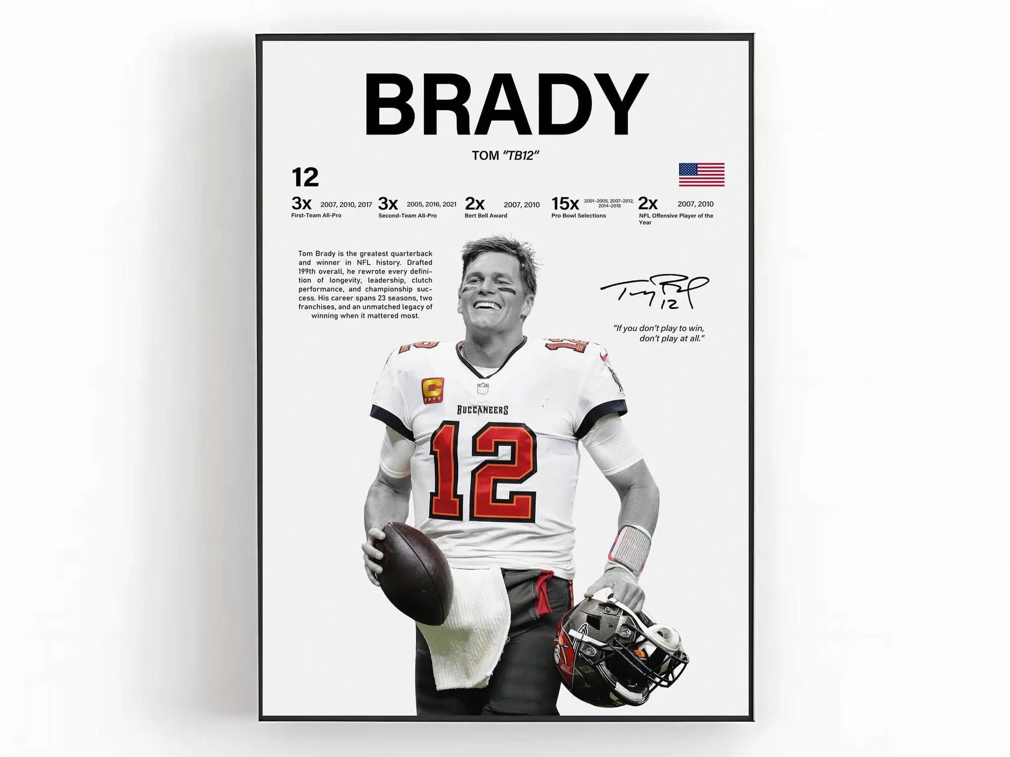 Tom Brady Poster Wall Art Print Sports Room Decor Fan Gift ( Unframed - Print Only )