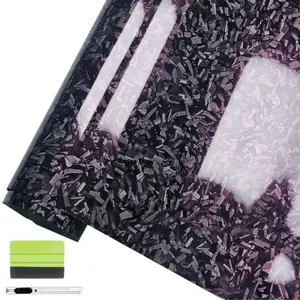 Foneso 【2026 Two Color - Reflective】 Gloss Forged Carbon Car Body Sticker with Scraper Cutting Knife Tool, 60"x12" / 5x1FT Self Adhesive Fibre Decal Vinyl Wraps Stripe Sticker Air Release DIY Vehicle Interior and External Accessories Decoration Set