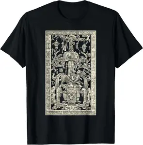 100%cotton King Pakals Maya Antique Carved Spaceship T-Shirt