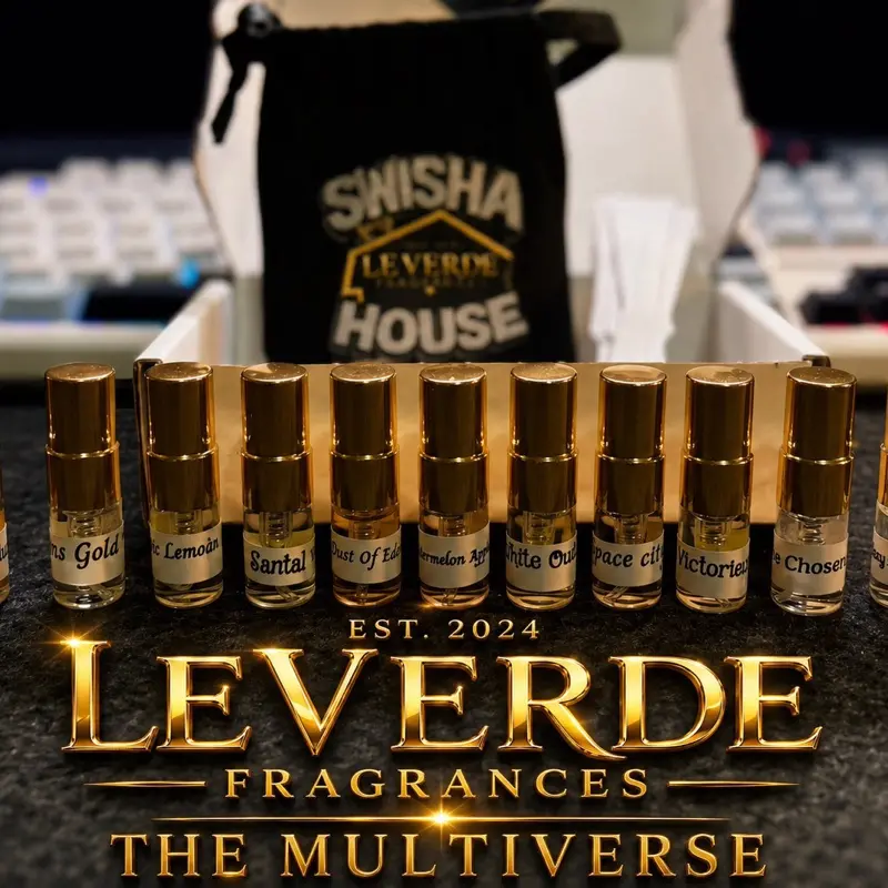 Le Verde Fragrances Multiverse Discoveries includes ,Zion's Gold, Vic Lemoan, Divine Indulgence, After midnight, ,the chosen noir Watermelon Apple Bliss & Victorioux ,  8 Premium 2ml Perfume Bottles for Men & Women