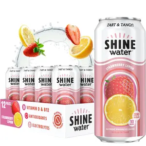 ShineWater Strawberry Lemon Flavored Vitamin Enhanced Water - 12 Pack, Zero Sugar, Low Calorie, Plant-Based, Electrolyte Drink, Gluten-Free, Kosher, Made in USA