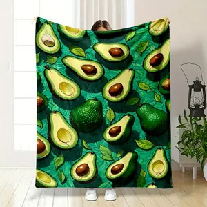 Avocado lovers must have this blanket, full of hand-painted avocado patterns, with whole fruits and sliced ones with pits. The layered dark and light green tones are rich, decorated with leaves