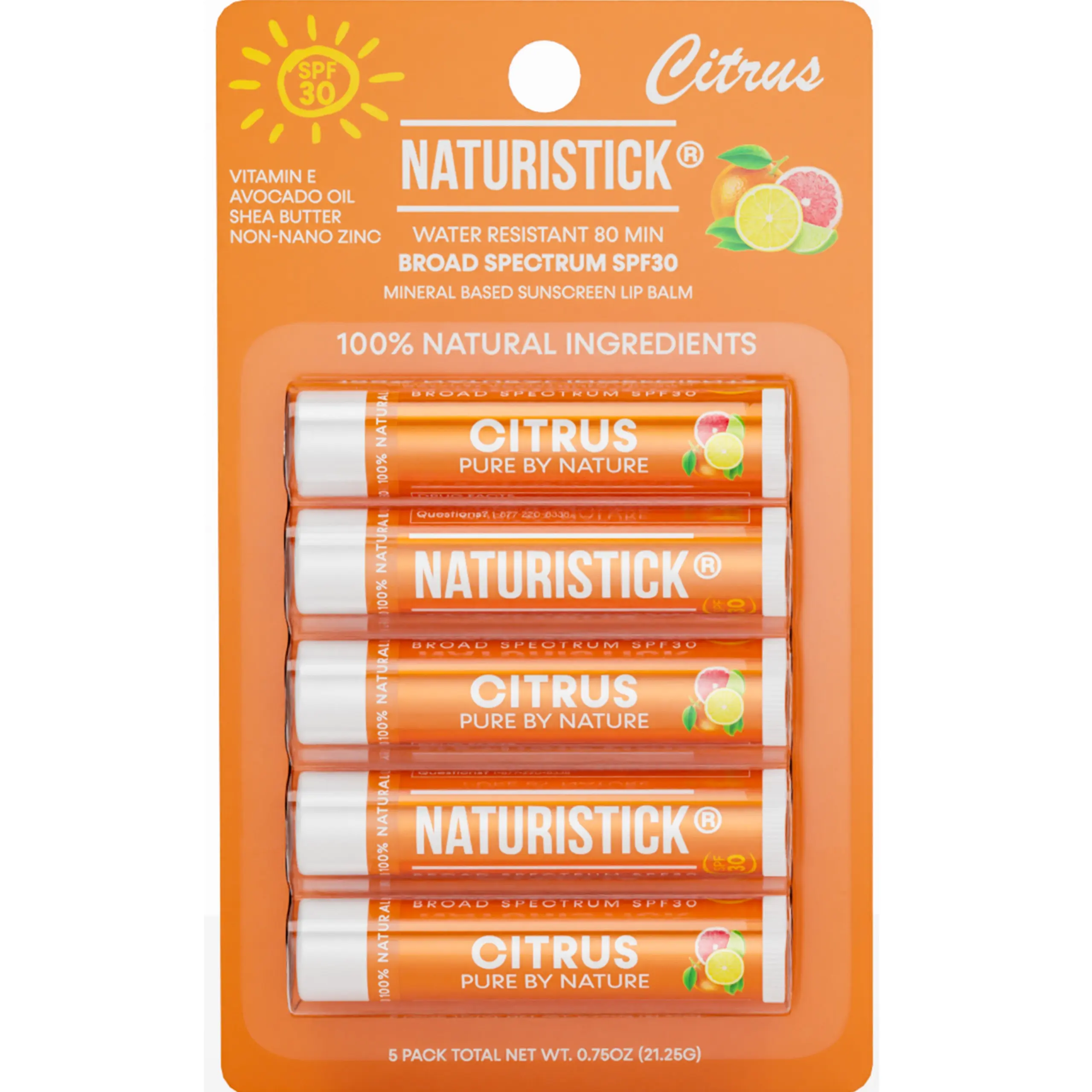 Naturistick UV Pro Mineral SPF 30 Lip Sunscreen 5-Pack | Citrus