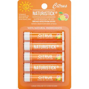 Naturistick UV Pro Mineral SPF 30 Lip Balm – Citrus (5-Pack), Broad Spectrum Sun Protection