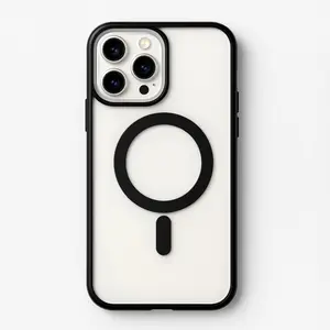 iPhone 15 Pro Max Smartphone Case - TPU & Hard Clear Shell with Black Outline, Full Cover Shockproof Protective Accessory