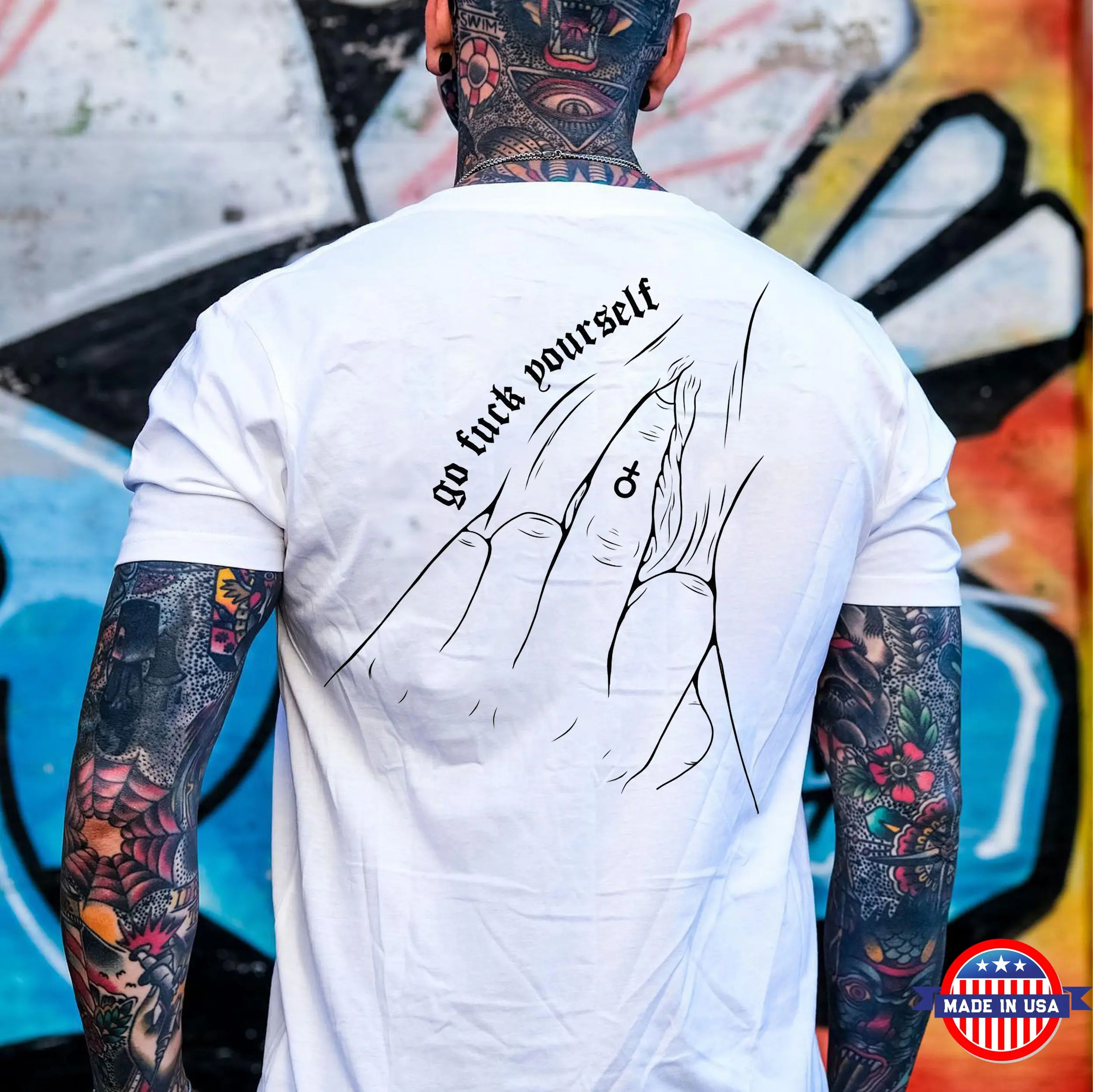 GO F*CK YOURSELF Dirty Hand White Print T-shirt