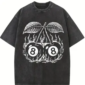 Vintage Flaming 8 Ball Cherries Tattoo T-Shirt, Retro Grunge Billiards Graphic Tee, Y2K Cherry Shirt, Edgy Streetwear Art, Pool Player Style