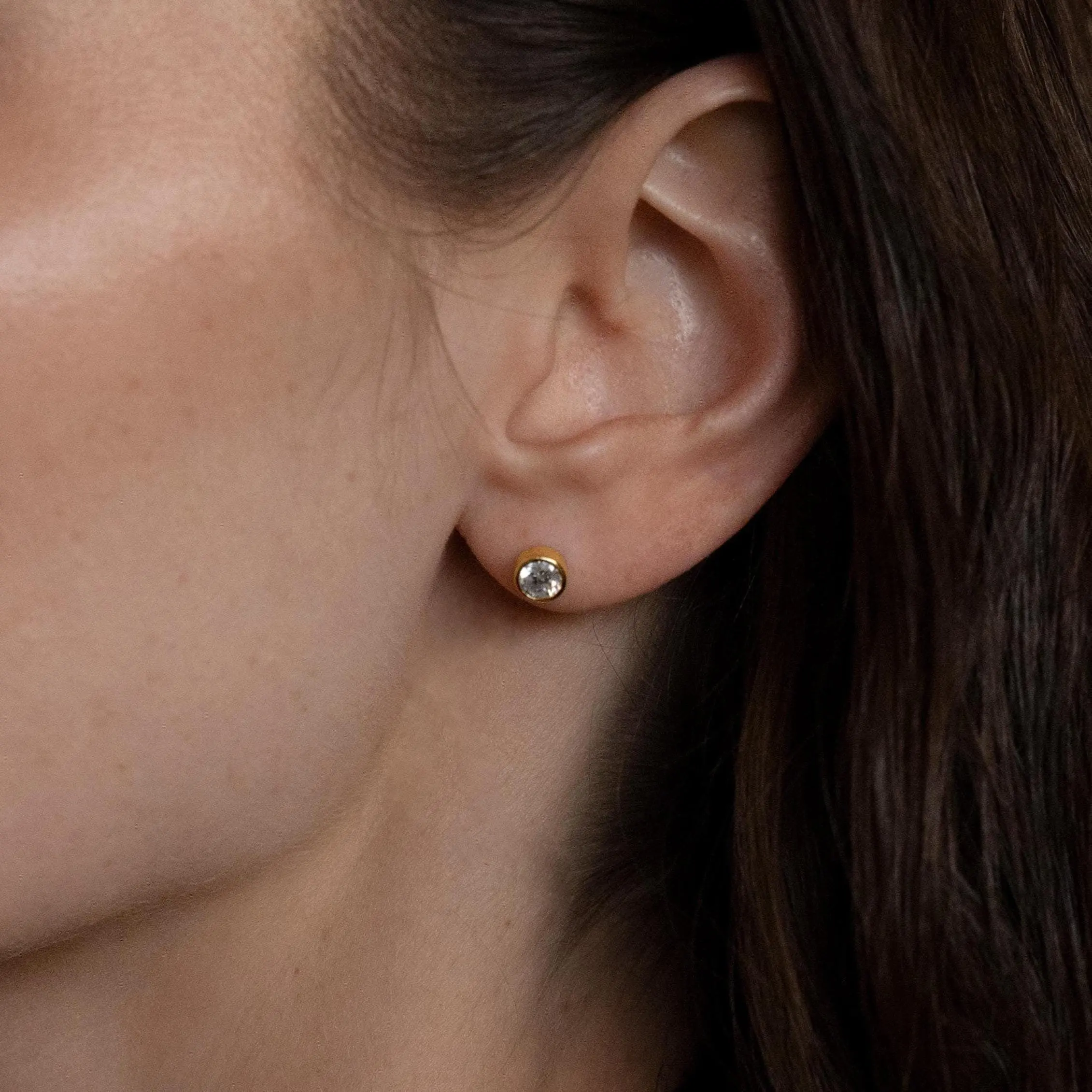 Large Diamond Bezel Flatback Studs by Caitlyn Minimalist - 5.5mm Cubic Zirconia Diamond Stud Earrings - Minimalist Jewelry - Gift for Her