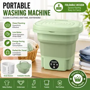 Foldable Mini Washing Machine - 3 Modes Portable Washer with Drain Basket for Underwear, Socks & Baby Clothes