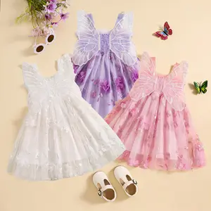 Afunbaby Kids Baby Girls Layered Tulle Wings Dress Mesh Flower Butterfly Skirt Princess Sleeveless Birthday Tutu Party Dresses