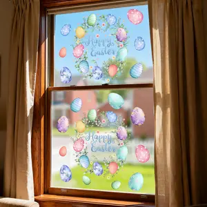 2-Piece Easter Egg Wreath Decorative Window Stickers, Enhance Living Room Decor, Perfect for Windows & Store Displays, Great Easter Gift Idea