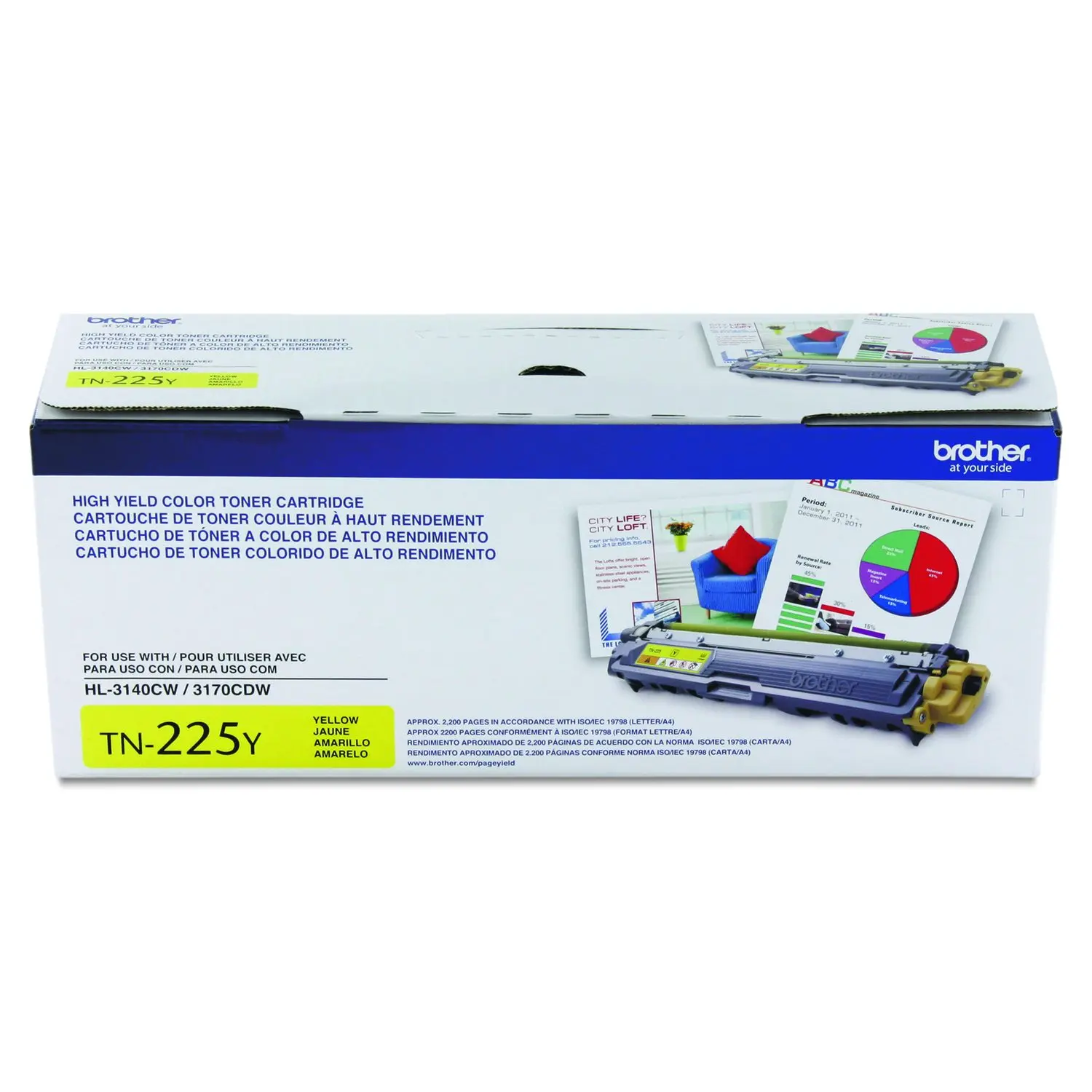 Brother TN225Y High-Yield Yellow Toner Cartridge - 2200 Pages