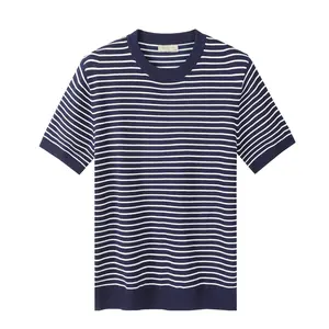 Men's Crewneck Striped T-Shirt Soft Elastic Cotton Tees