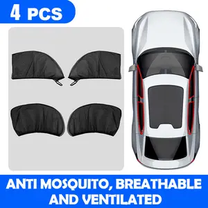 4PCS Car Window Mosquito Net Sun Shade Breathable Privacy Screen UV Protection Foldable Car Window Cover Insect Bug Blocker for Sedan SUV Truck Camping Sleeping Travel Outdoor Use Stretch Fit Easy Installation Reusable Mesh Window Screen Cover