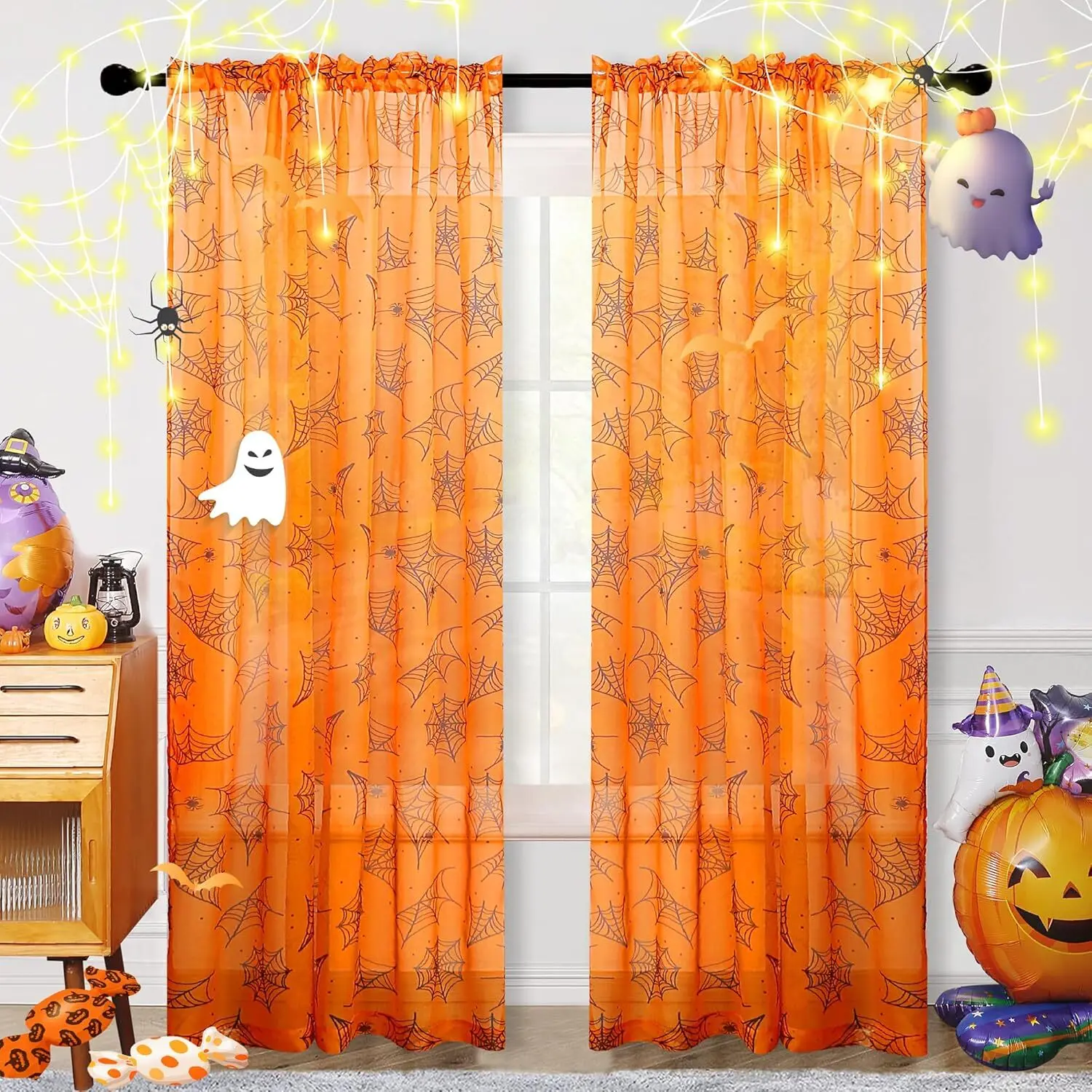 Halloween Curtains for Living Room Orange Sheer Curtains Halloween Decorations