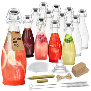 12 Pk 17 Oz Teardrop Flip Top Glass Bottles | Swing Top Glass Bottles | Flip Top Bottles with Brush, Funnel, Shrink Wrap & More| Beer Bottles For Home Brewing | Vanilla Bottles Set Steel Beverage Containers