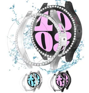 Bling Case for Samsung Galaxy Watch 5 Screen Protector 40mm/44mm, Tempered Glass Glitter Diamond Bumper Face Cover Accessorie