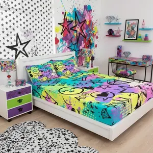 Smile Face Smile Bed Sheet Set,Purple Lilac Star Crown Bedding Set,Softest Microfiber Bedclothes Sweet Softest Fitted Sheet Set for Children Kids Teenager (1 Fitted Sheet & )