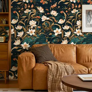 Vintage Thickened Painted Floral European Damask Peel and Stick Wallpaper Designs | Waterproof, Stain-Resistant & Washable Self-Adhesive Vinyl Wall Decal | 1 Roll | for Kitchen Cabinets, Furniture & Room Accent Walls | DIY Home Renovation Decor