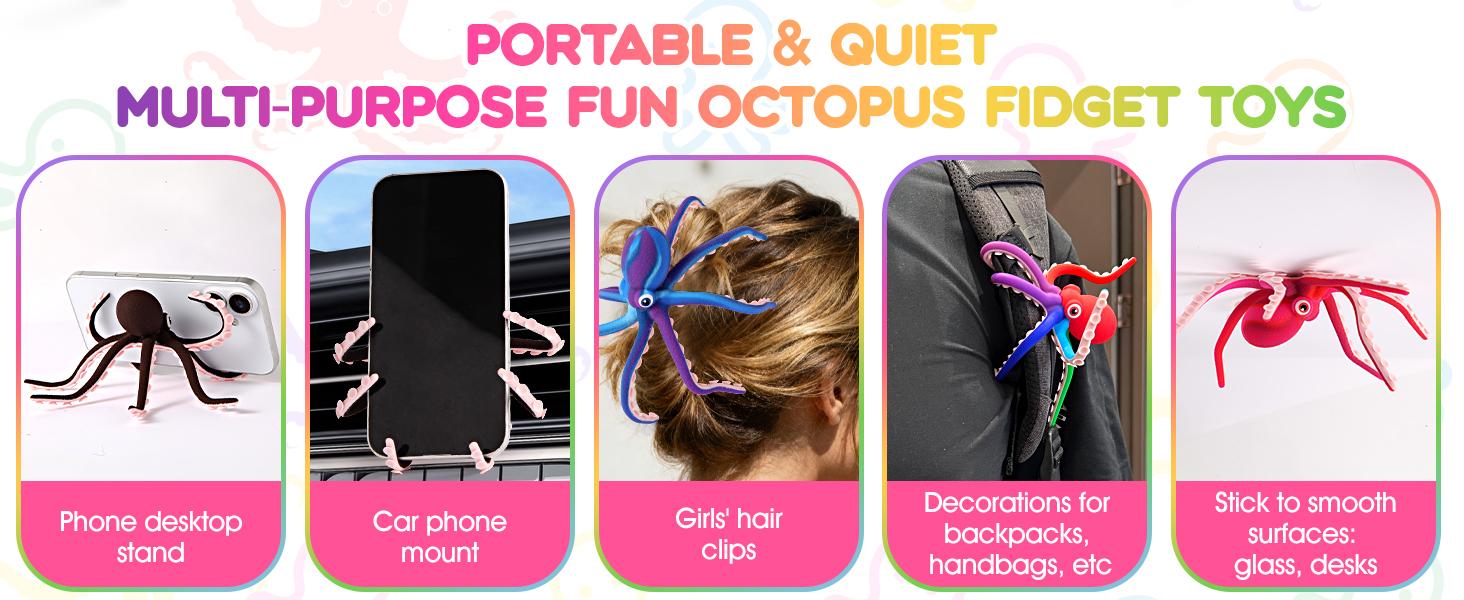 Octopus Fidget Toy with Suction Cups – Silicone Stress Relief and Sensory Play Desk Toy, Bendable Tentacles for Creative Poses, Portable Gift for Kids, Teens and Adults (1 Pc-)
