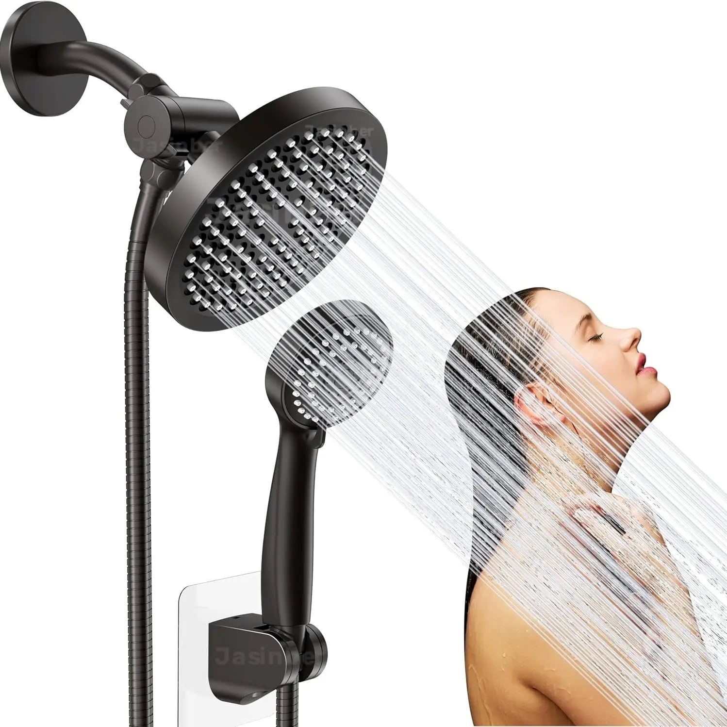 High Pressure Rainfall Shower Head Set | Complete Bathroom System with Handheld Spray, Flexible Hose & Adjustable Mounting Bracket High Pressure Showerhead （6inch） Shower Water Equipment