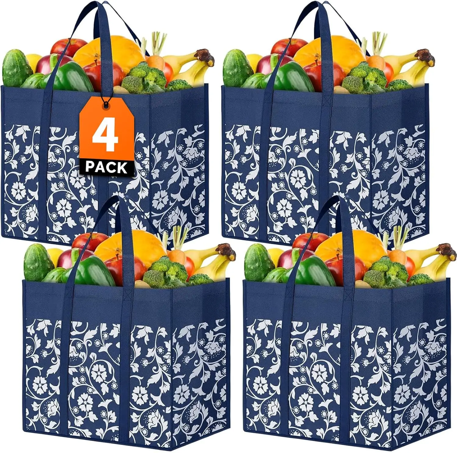 4 Pack Reusable Grocery Bags for Shopping, Foldable Large Tote Bags Heavy Duty, Eco-Friendly Ripstop Waterproof