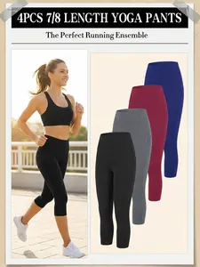 4-Pack High-Waisted Pocket Capri Pants Tummy Control Sheer-Resistant 7/8 Yoga Pants for Women Workouts Outdoor Activities Spring Fall Collection