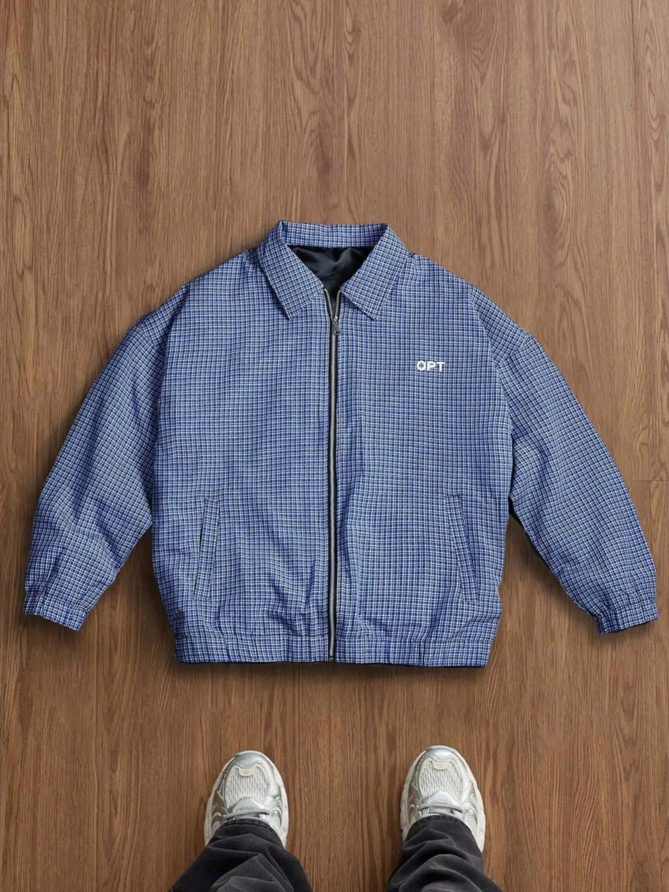 Preppy Blue Gingham Coach Jacket | Retro 90s Oversized Zip-Up SpringStatements