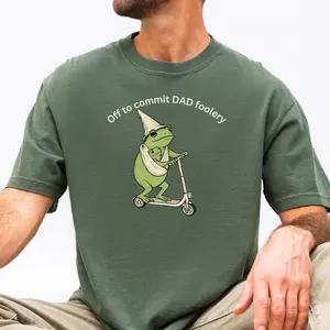 New Dad Frog Comfort Colors Shirt, Off to Commit Dad Foolery TShirt, Funny Frog Scooter Gift For First Time Dad, Dada Pregnancy Reveal Tee