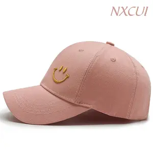 NXCUI Gold Smiley Face Embroidered Baseball Cap, Adjustable Cotton Dad Hat for Women Men, Sun Protection Casual Curved Brim Hat