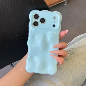 Phone Cases for iPhone 17 Pro, Cute Silver Cover Wave Shape for iPhone Case Pretty Aesthetic 3D Phone Cover, Water Ripple Shell 3D Chrome Design case for iphone 17 Pro Max  Women and Girl, Blue