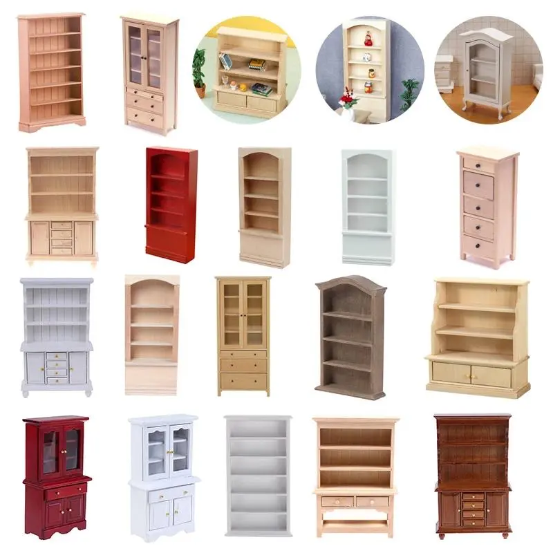 1Pcs Wooden Modern Dollhouse Miniature Bookcase Display Shelf - Unisex Doll House Toy Furniture Accessory, with Batteries