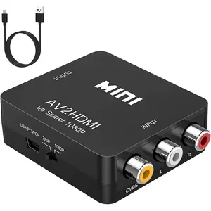 AV to HDMI Converter, RCA to HDMI, 1080P Mini RCA Composite CVBS Video Audio Converter Adapter Support PAL/NTSC for TV/PC/ PS3/ STB/Xbox VHS/VCR/Blue-Ray DVD Players - Black